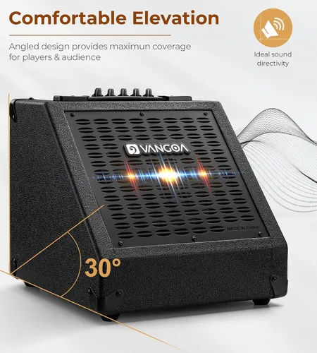 Vista 6 de Vangoa Amplificador de Batería Eléctrica 40W Profesional, Altavoz, 3 Entradas, Ecualizador de 3 Bandas Inalámbrico para Monitor de Batería