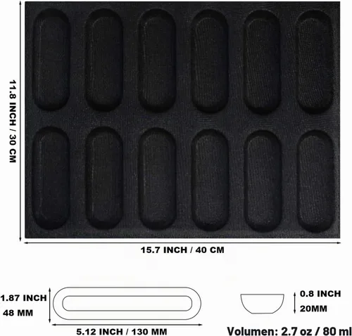 Vista 2 de FETESUR Molde perforado de silicona para bollo de perro caliente, 12 rollos