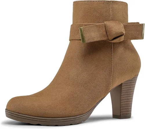 Vista 14 de mysoft Botines de mujer con cremallera y tacón grueso apilado Arco beige