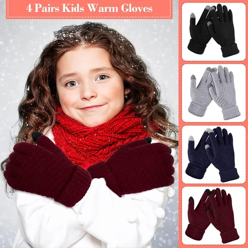 Vista 4 de Coume 4 pares de guantes de punto para pantalla táctil de invierno para niños