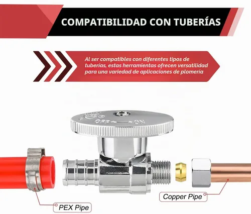 Vista 4 de EFIELD - Válvula de parada recta de 1/4 de giro (2 unidades) de compresión de 3/8 pulgadas de diámetro exterior x 1/2 pulgada Pex latón cromado