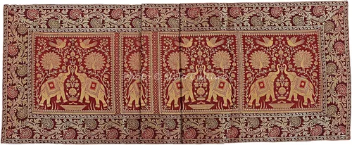 Vista 4 de Brocade - Camino de mesa de centro de jacquard rectangular, bohemio, tradicional, decoración de sala de estar, elefante, pavo real, floral, mantel