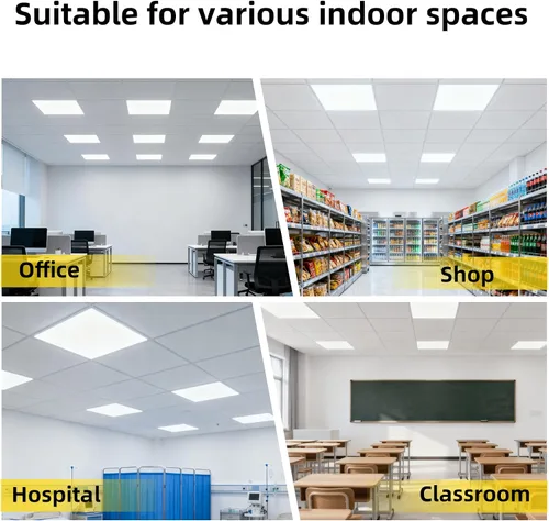 Vista 4 de Lámpara de techo LED de panel plano de 2 x 4, 7800 lúmenes, luz diurna súper brillante de 5000 K, 0-10 V regulable, certificación ETL, luz LED