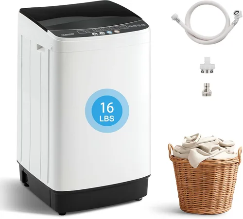Vista 9 de Lavadora portátil de 1.9 pies cúbicos, lavadora eléctrica completamente automática con 10 programas, combo compacto de lavado y centrifugado de ropa