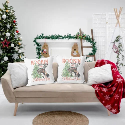 Vista 4 de Decoración Occidental: 2 Almohadas de Navidad - 18x18, Fundas de Almohada para Dormitorio, Sofá y Árbol