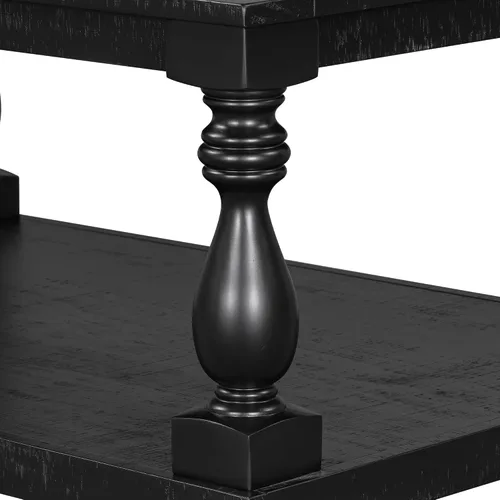 Vista 8 de P PURLOVE Mesa de centro de madera maciza, moderna mesa de centro de granja con rectángulo de almacenamiento para sala de estar, color negro