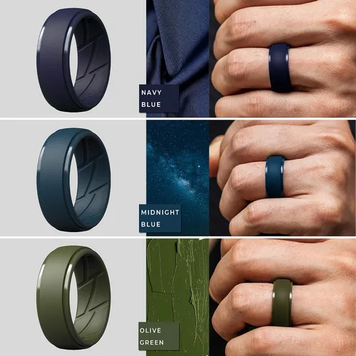 Vista 4 de ThunderFit Anillo de silicona para hombre, con ranuras para flujo de aire, 0.4pulgadas de ancho, 0.1pulgadas de grosor