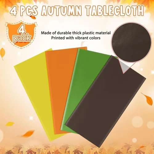 Vista 4 de 4 manteles rectangulares de plástico desechables para otoño, color amarillo, naranja, verde, café, para otoño, cosecha, día de Acción de Gracias