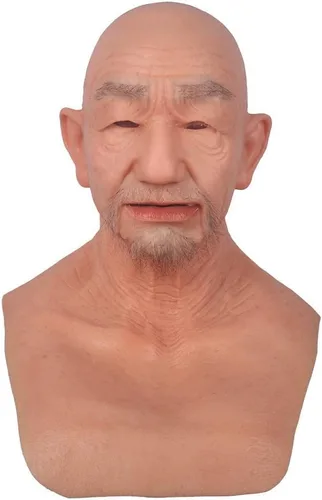 Vista 5 de YRZGSAWJ Máscara de anciano de silicona, máscara de broma de piel de cara real llamada William para Halloween Cosplay Beige