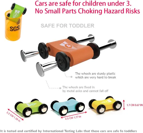 Vista 2 de Juguete de pista de carreras de rampa de madera para automóvil, juego de autos para niños, 4 unidades de autos de repuesto, vehículos de pista