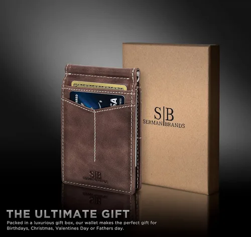 Vista 6 de SERMAN BRANDS RFID Blocking Wallet Slim Bifold - Genuine Leather Minimalist Front Pocket Wallets for Men with Money Clip Gift