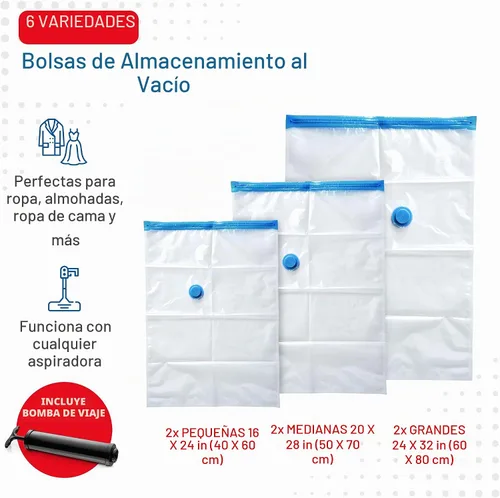 Vista 3 de [Usado] Paquete de 6 bolsas de almacenamiento al vacío variadas para edredones, mantas y ropa, bolsas de compresión selladas al vacío con bomba