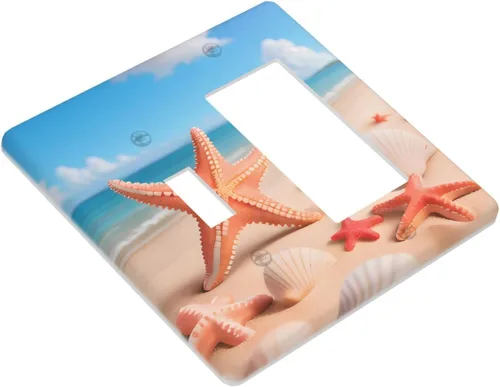 Vista 2 de Starfish 1 palanca 1 interruptor de luz basculante cubierta de placa de pared decoración para el hogar dormitorio cocina decorativa 4.5 x 4.5