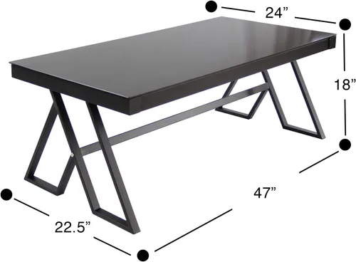 Vista 3 de Mesa de centro para sala de estar de 46 pulgadas, mesa de té de vidrio templado, mesa de cóctel, mesa de centro de patas triangulares de metal, mesa