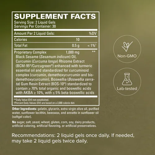 Vista 5 de Terry Naturally CuraMed - Alivio del dolor agudo - Suplemento con curcumina BCM-95 y boswellia BOS-10 - Aceite de semilla de sésamo negro, 60 geles