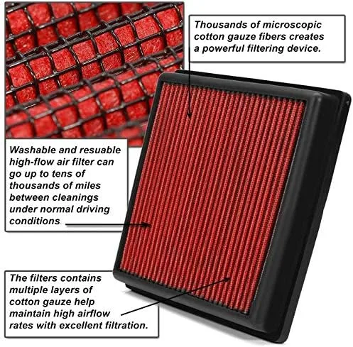 Vista 5 de Filtro de aire lavable de algodón rojo compatible / repuesto para Holden Epica 2.4L L4
