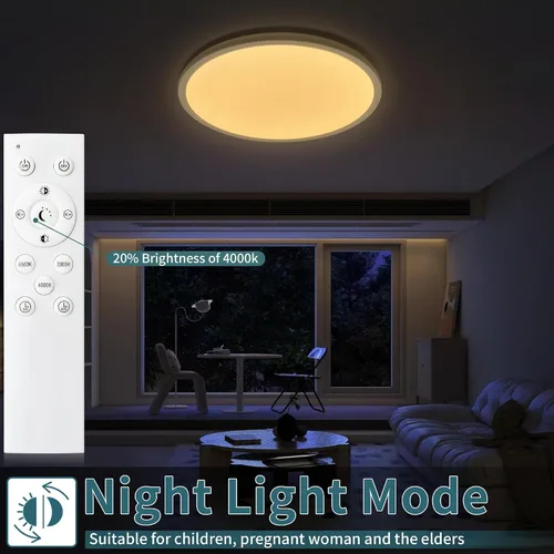 Vista 4 de Modernas lámparas LED de techo regulables con control remoto, montaje empotrado ultrafino de 15.4 pulgadas con luz nocturna, 36 W, 4500 LM