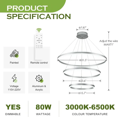 Vista 76 de Benkut Lámpara de Araña de Anillo LED Moderna Negra para Comedor, Lámpara de Araña de Techo Circular Empotrada Regulable con Control Remoto