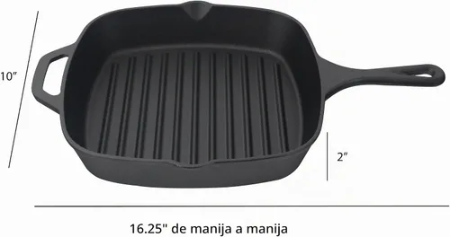 Vista 5 de Jim Beam , Sartén cuadrada de hierro fundido pre-sazonado con crestas, 16 pulgadas, negro