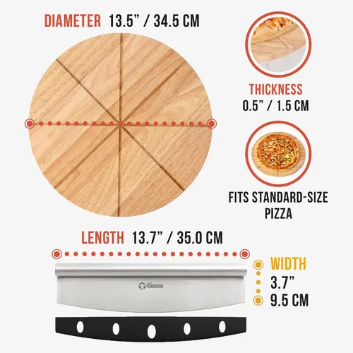 Vista 2 de Chef Pomodoro - Tabla de cortar de pizza de acero inoxidable de 14 pulgadas, juego combinado de cortador de pizza Sharp Stainless Pizza Cutter