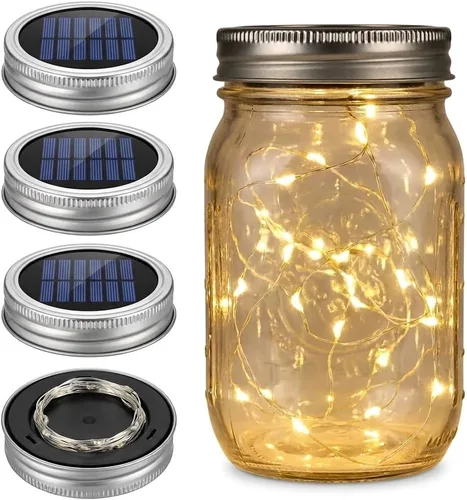 Vista 7 de Paquete de 2 tapas de luz solar para tarros de masón Luces solares impermeables con luces de hadas blancas cálidas, encendido/apagado automático