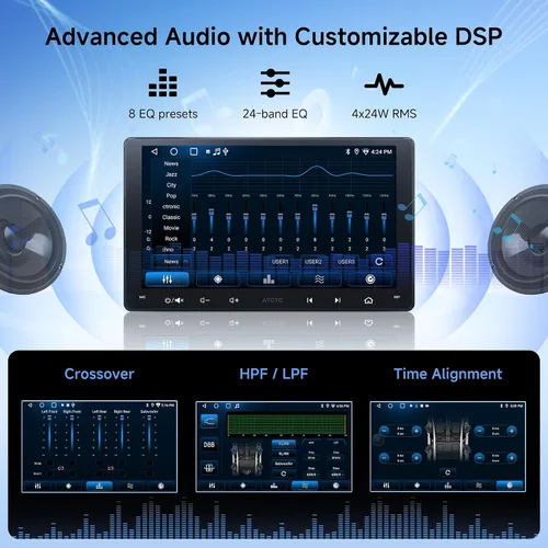 Vista 7 de A5L Estéreo Android de doble DIN de 9 pulgadas con escáner OBD2, CarPlay inalámbrico y Android Auto, Wi-Fi/Bluetooth/USB, seguimiento GPS, 24B EQ