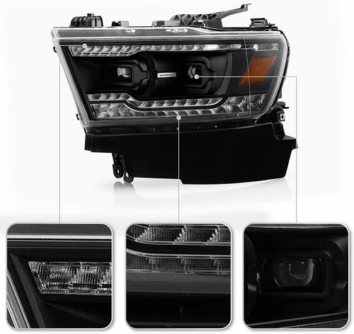 Vista 4 de ACANII - Para [tipo halógeno] 2019-2022 Ram 1500 Tubo LED Negro Señal secuencial LED Dual Proyector Faros Faros Faros