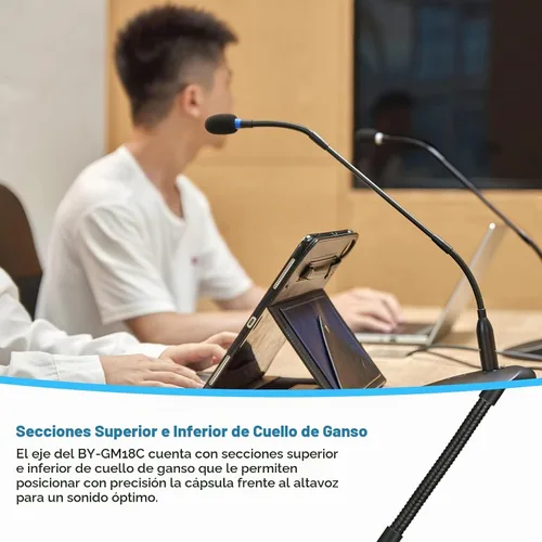Vista 2 de BOYA Micrófono de condensador para escritorio y podio, micrófono de cuello de cisne bi-fold de 18 pulgadas con botón de silencio e indicador LED