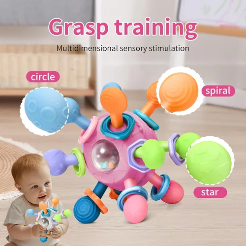 Vista 3 de Juguetes de dentición Montessori para bebés de 0-6 y 6-12 meses mordedores para bebés juguetes sensoriales para bebés de 0 3 6 9 12 18 meses