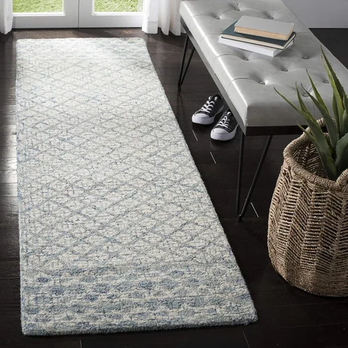 Vista 11 de SAFAVIEH Abstract Collection - Alfombra decorativa, 2 x 3 pies, azul y marfil, lana hecha a mano, ideal para zonas de alto tráfico en entrada, sala