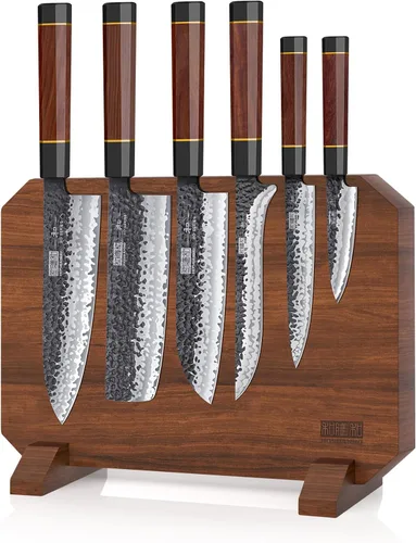 Vista 9 de HOSHANHO Juego de 5 cuchillos de cocina japoneses de acero de alto carbono, juego de cuchillos de chef profesionales ultra afilados con mango