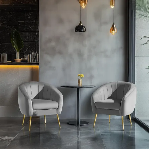Vista 10 de Yaheetech Silla de Tocador Moderna, Silla de Acento de Terciopelo Suave con Patas de Metal Dorado, Sillón Acolchado Chaise Longue para Sala de Gris