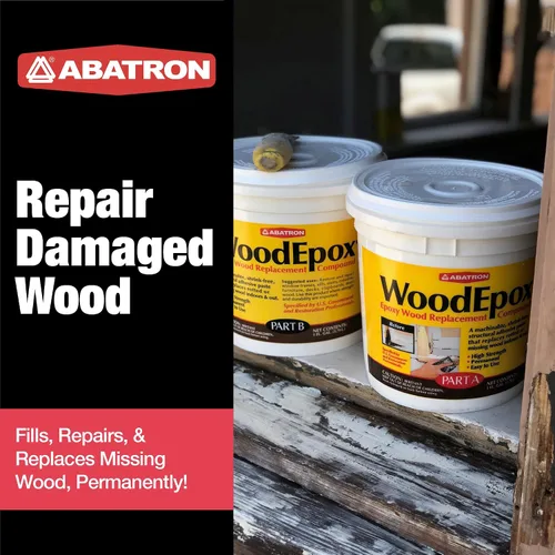 Vista 2 de Abatron WoodEpox Kit - 12 oz - Relleno adhesivo epoxi estructural de 2 partes - Masilla de relleno de madera Repara madera dañada, fácil de usar