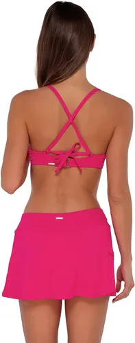 Vista 4 de Sunsets Falda de natación deportiva para mujer, parte inferior de traje de baño con pantalones cortos interiores Costilla de barra de arena Begonia