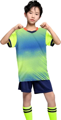 Vista 3 de LUCKYLUAN Conjunto de calcetines y pantalones cortos de fútbol para niños, uniforme deportivo de fútbol para niños y niñas