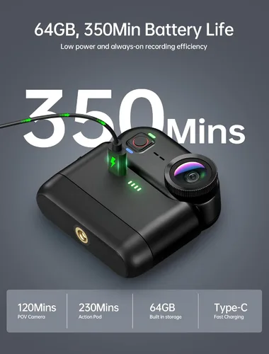 Vista 8 de Mini cámaras de acción corporal 4K, cámara corporal POV, cámara deportiva de 64 GB con grabación de audio y video, portátil WiFi magnética