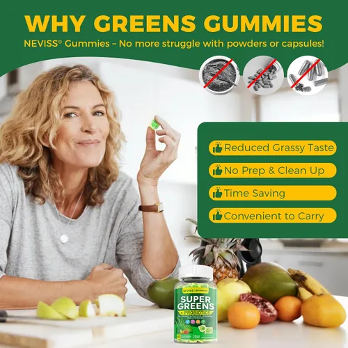 Vista 7 de Gomitas orgánicas Super Greens Daily Superfood + probióticos, espirulina