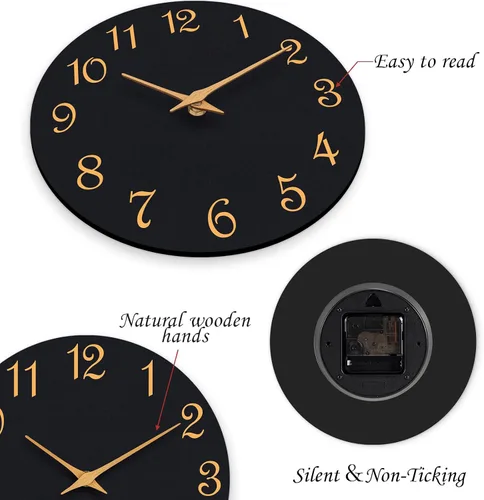 Vista 6 de Roymnie Reloj de Pared, Relojes de Pared Modernos de 10 Pulgadas Operados con Batería, Reloj Silencioso Sin Tictac Decorativo para Cocina, Sala