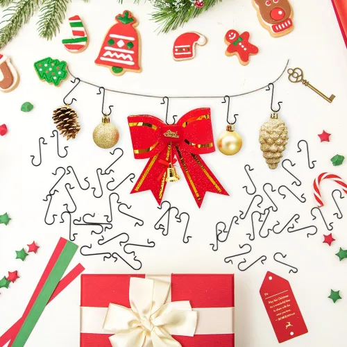 Vista 5 de 100 unidades de ganchos para adornos de Navidad - Ganchos negros para decoración de árbol de Navidad