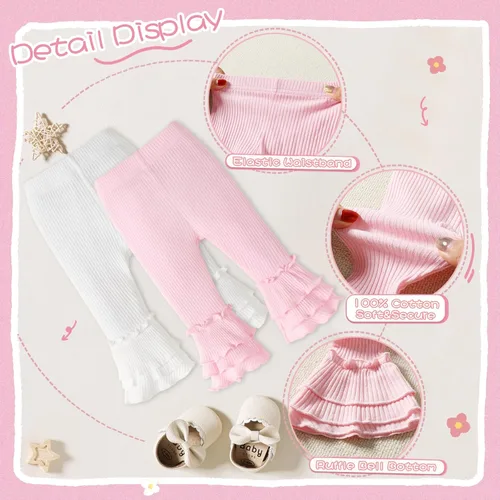 Vista 3 de Dalukit Baby Pants Leggings Baby Boy Girl Pants Toddler Boy Girl Pants Leggings Newborn Pants Ribbed Straight Bottoms 5 Packs