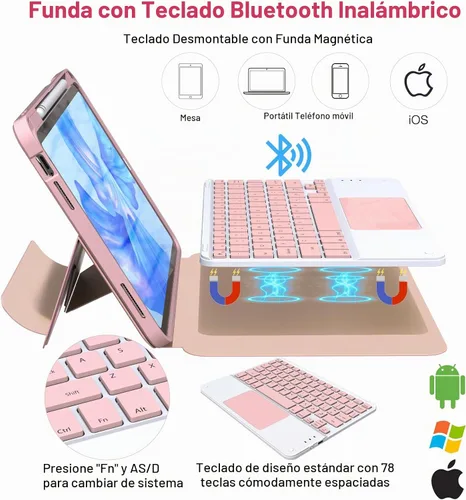 Vista 5 de Funda de teclado para iPad (A16) de 11ª generación de 11 pulgadas 2025, trackpad multitáctil, inalámbrica, magnética, desmontable, Bluetooth