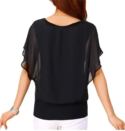 Vista 2 de Viishow Blusa de gasa, manga corta, para mujer, holgada, informal, de verano