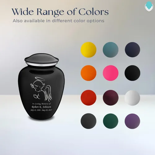 Vista 8 de Geturns - Pequeñas urnas de cremación de ángel personalizadas para cenizas humanas, urna funeraria negra para mujeres y hombres con capacidad