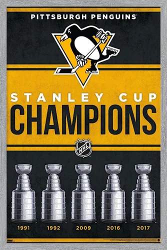 Vista 13 de Trends International NHL Pittsburgh Penguins - Póster de pared Champions 23, 14.72 x 22.37 pulgadas, versión enmarcada de madera de granero Versión
