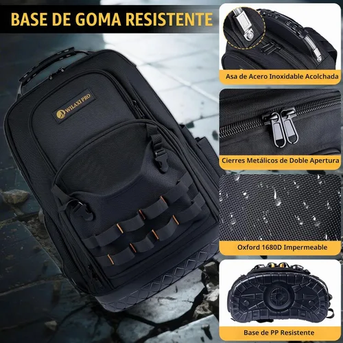 Vista 2 de Mochila de Herramientas Resistente, Mochila Bolsa de Herramientas para Hombres Impermeable Tela Oxford con Base de Plástico, 19 Pulgadas Gran