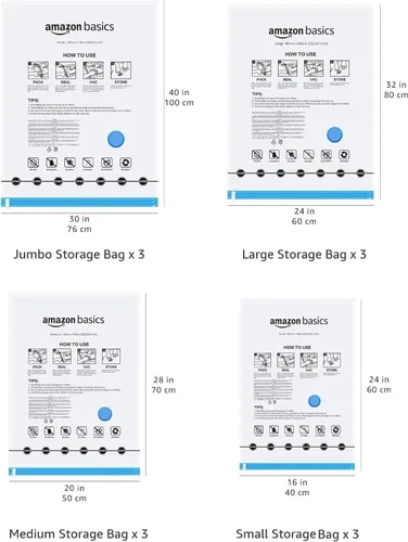 Vista 6 de Amazon Basics - Bolsas de almacenamiento de compresión al vacío para ahorrar espacio con bomba de mano para viajes, múltiples tamaños para ropa