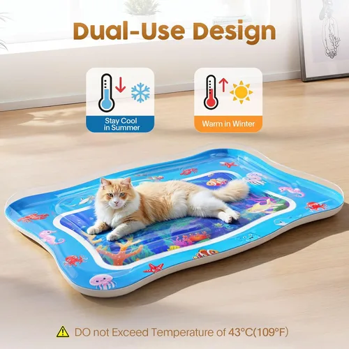 Vista 4 de Tapete de agua para gatos – Juguetes interactivos para gatos mejorados con PVC grueso de 0.028 in de grosor para refrigeración y calefacción, cama