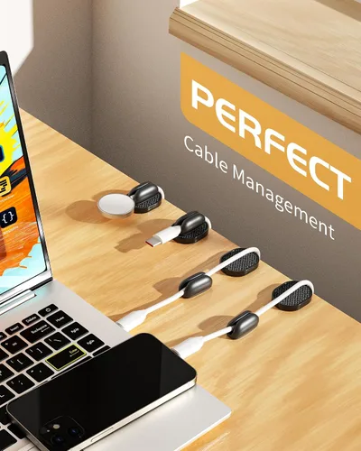 Vista 3 de Paquete de 6 soportes organizadores de cables Puretor – Fuerte adhesivo y gestión de cables de escritorio magnéticos, organiza sin esfuerzo cables