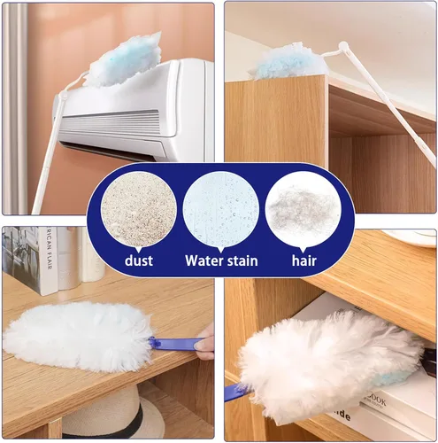 Vista 4 de 60 piezas de repuesto de plumero de 180° compatibles con plumeros Swiffer de 180°, repuesto de plumero resistente con 2 asas adicionales, sin