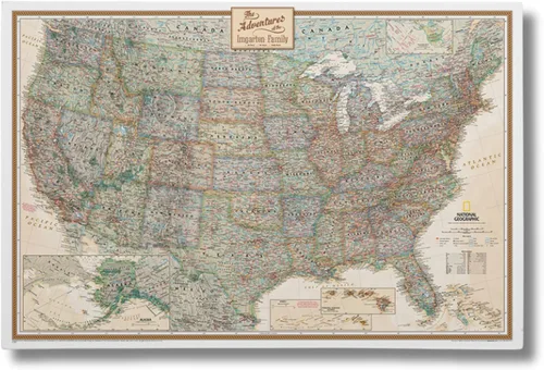 Vista 13 de Póster de lienzo enrollado personalizado con mapa de EE.UU. como arte de pared con chinchetas – Mapa ejecutivo grande de 24" x 36" de EE.UU.